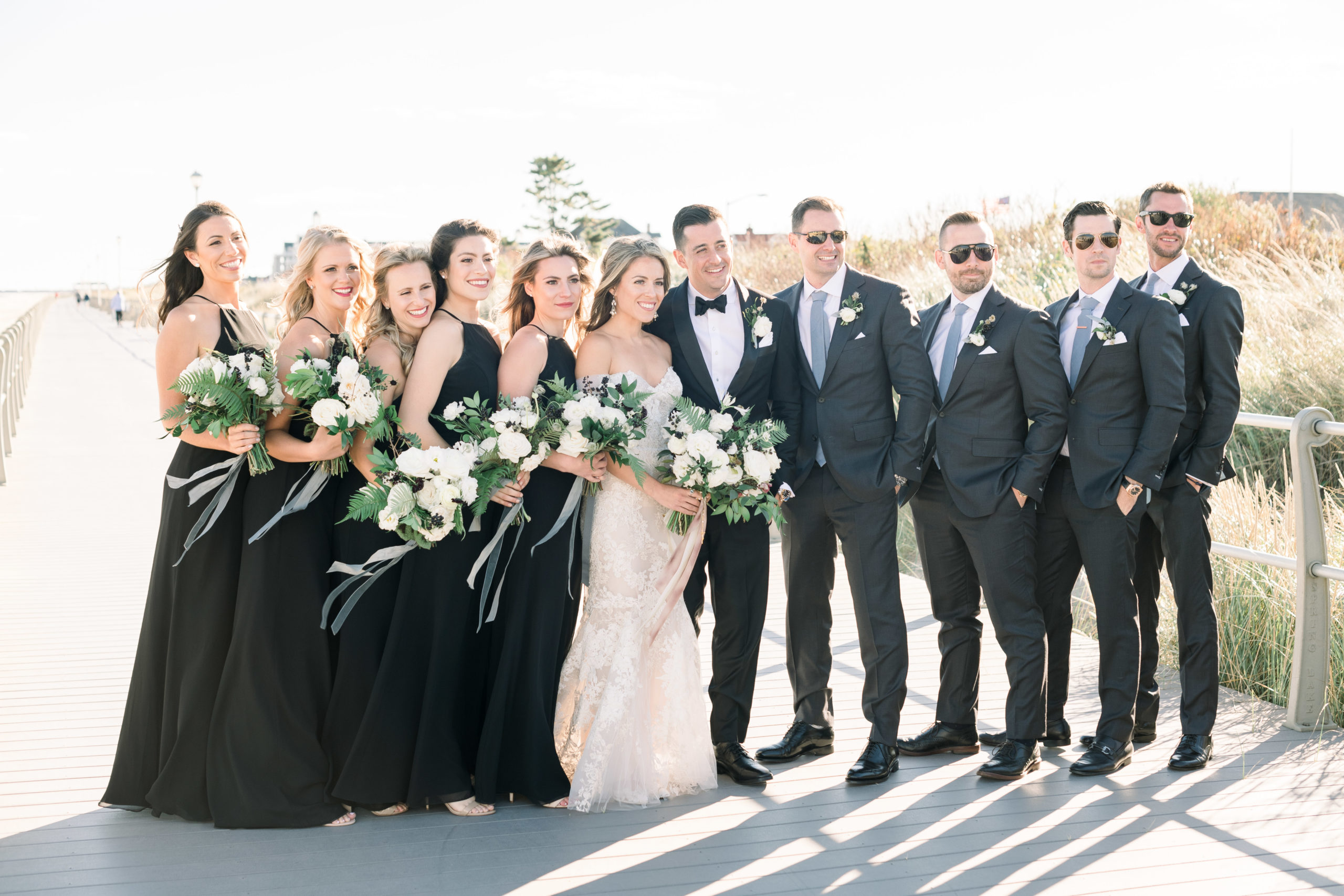 Refined and elegant fine art wedding with Monique Lhuillier gown and black tie in Spring Lake New Jersey