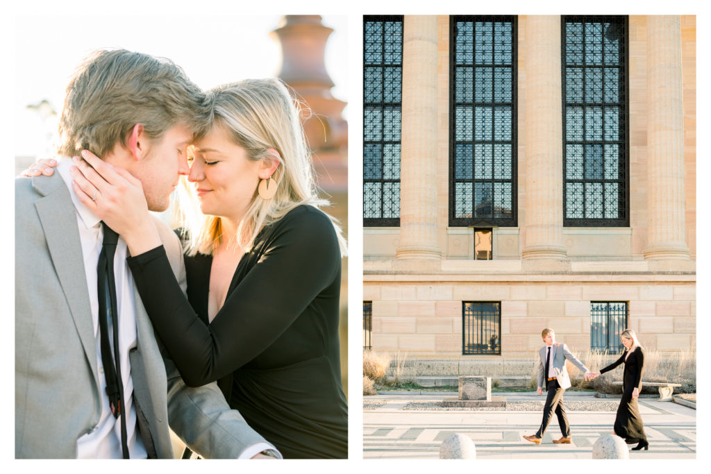 Fine art stylish and chic engagement session at Philadelphia Museum of Art on film by Liz Andolina Photography