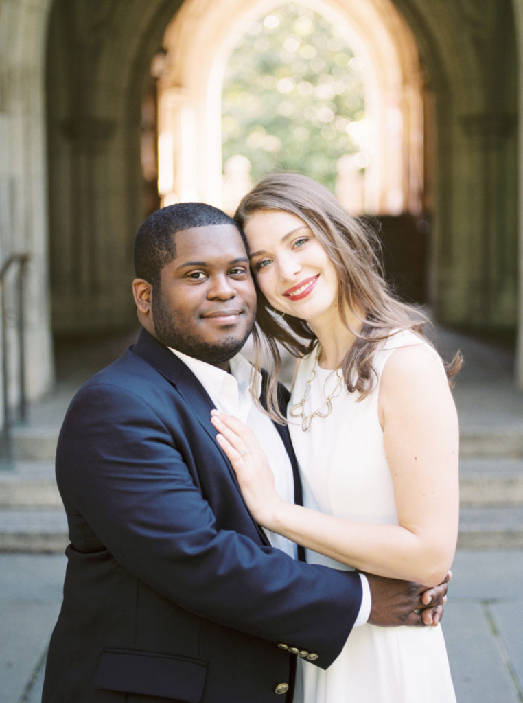 Engaged couple on Princeton University Campus