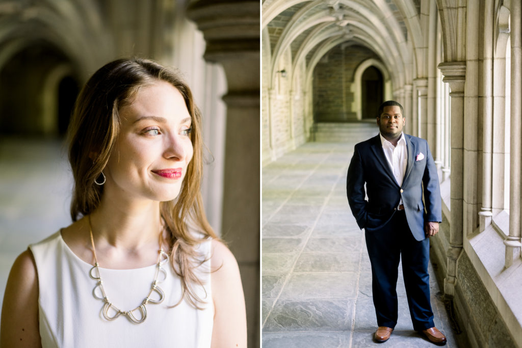 Mixed race couple at their engagement session on Princeton University campus