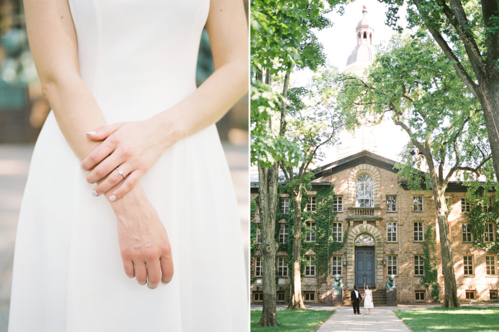 Wide and tight shots during engagement session at Nassau Hall in Princeton