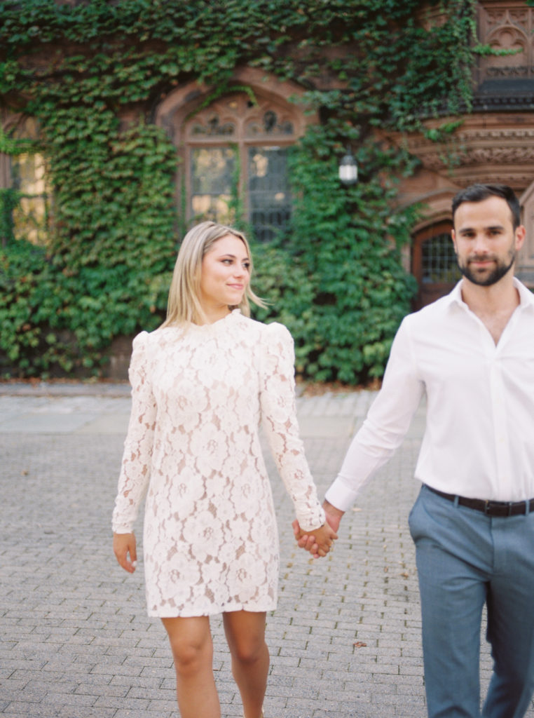 Chic and romantic engagement session at Princeton University with beautiful architecture 