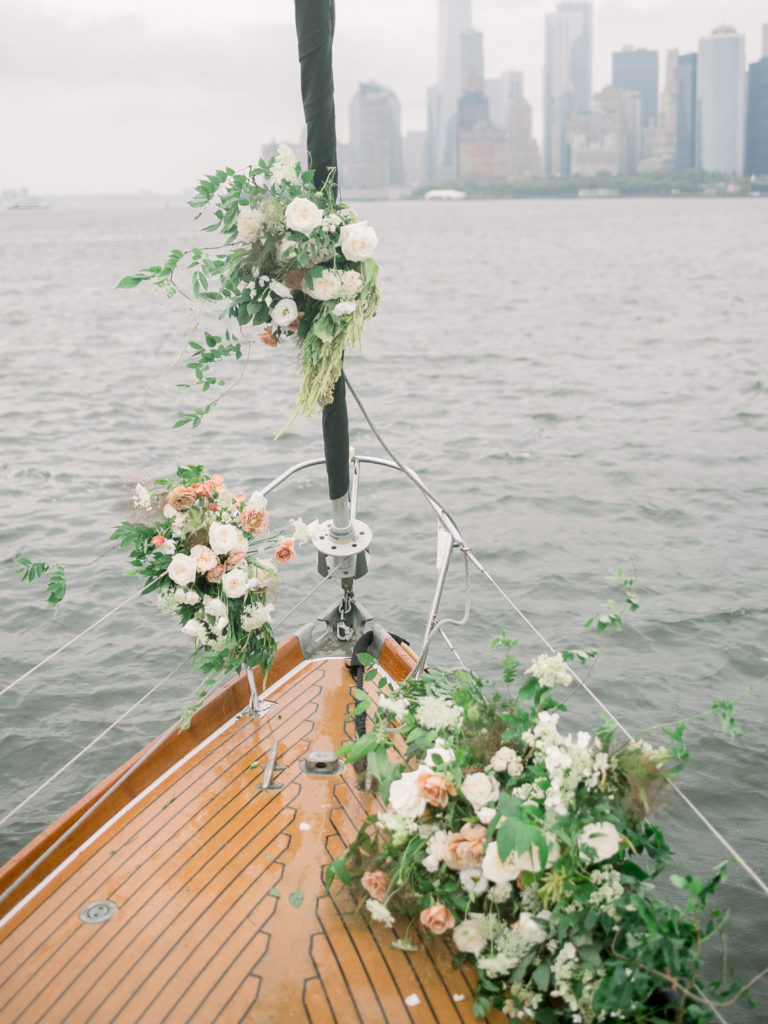 Wedding flowers on sailboat in Brooklyn