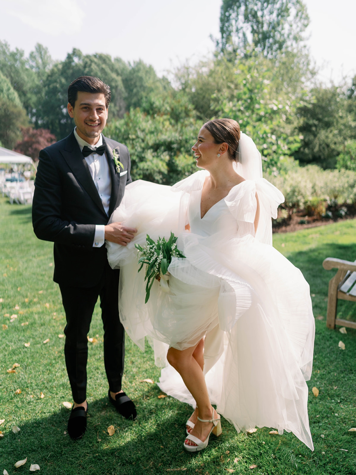 Bridal portraits in the backyard of the bride's family home