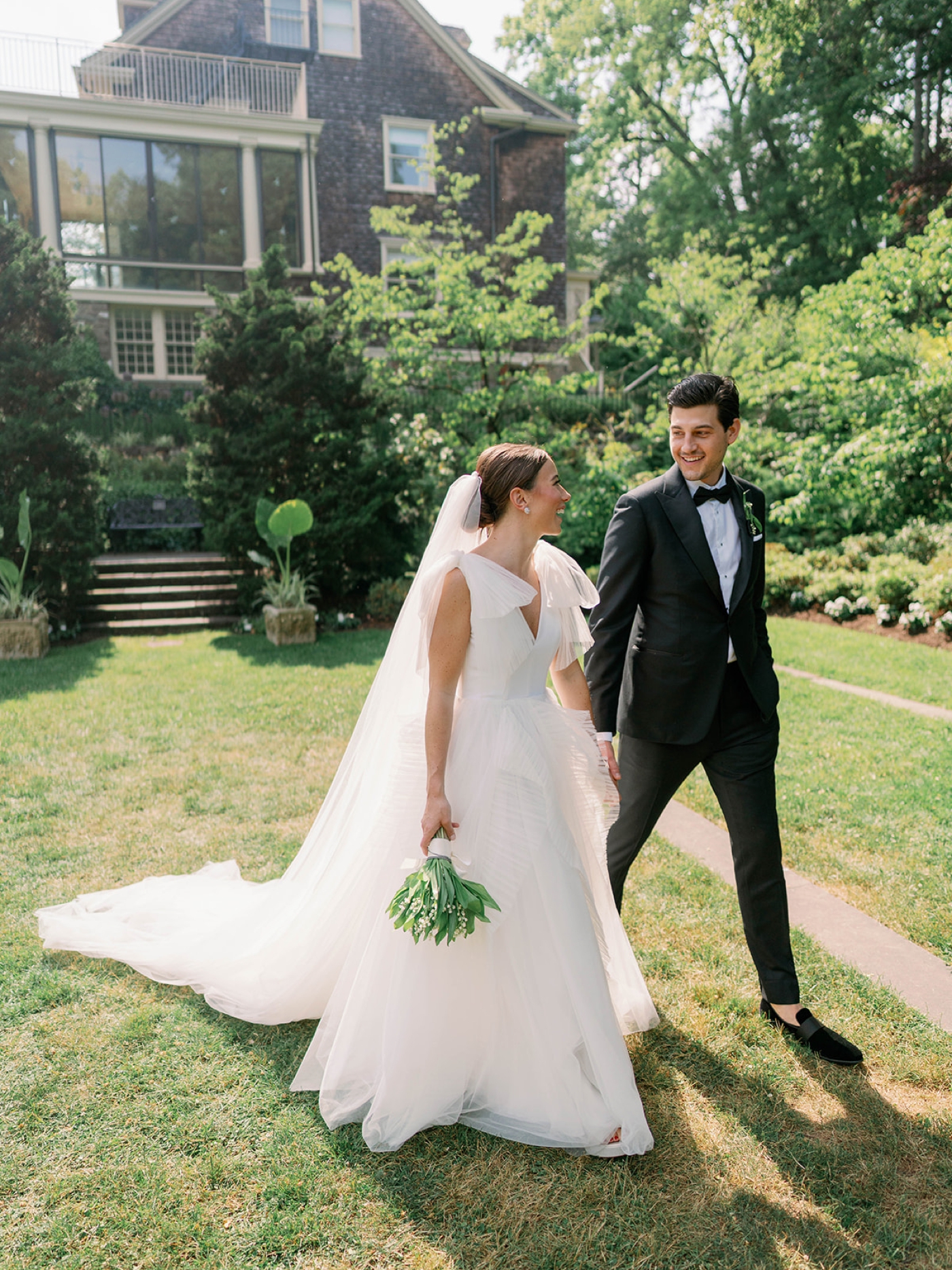 Bridal portraits in the backyard of the bride's family home