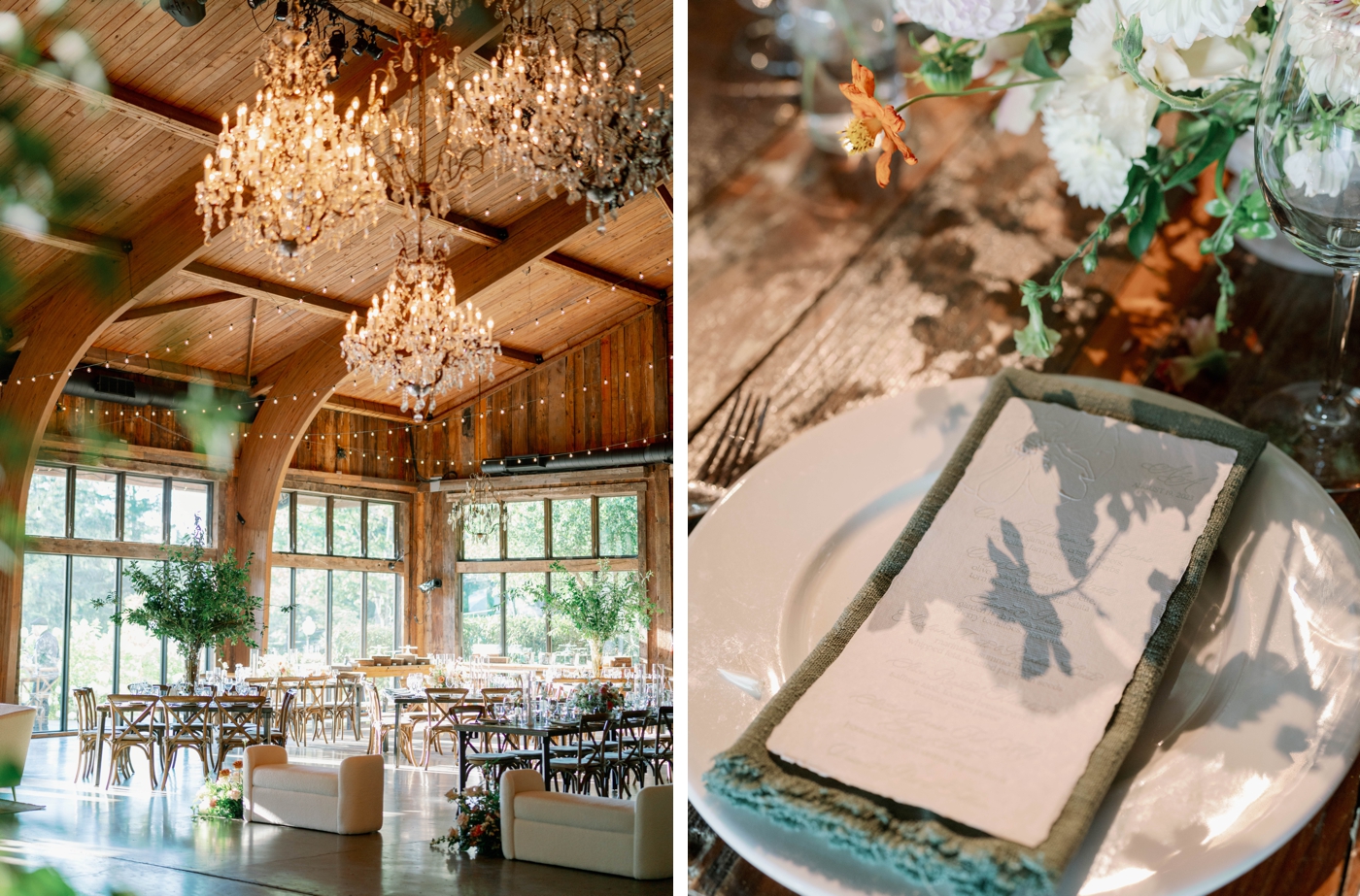 Wedding reception in the barn at Cedar Lakes Estate