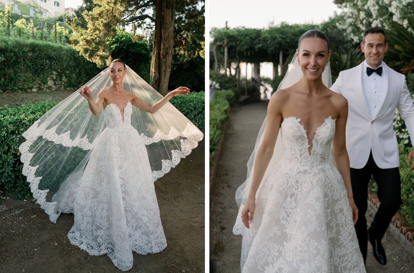 Bride wearing the Emilia gown by Monique Lhuillier