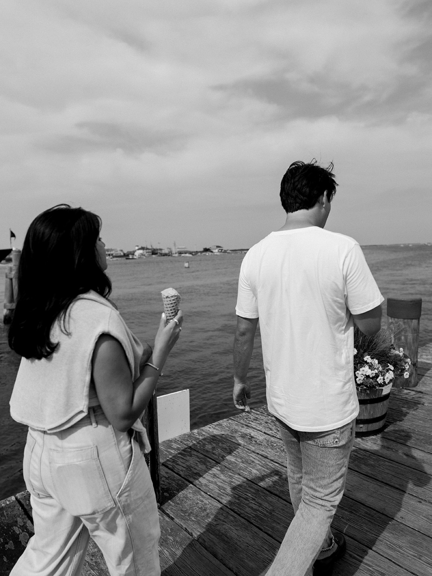 Couple getting ice cream during their Nantucket engagement session