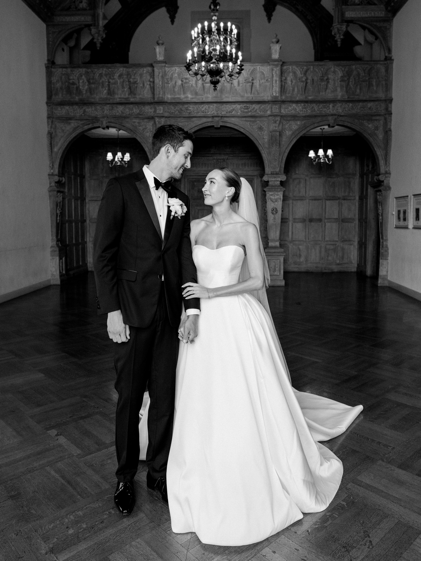 Bride and groom portraits inside Greystone Mansion in Los Angeles