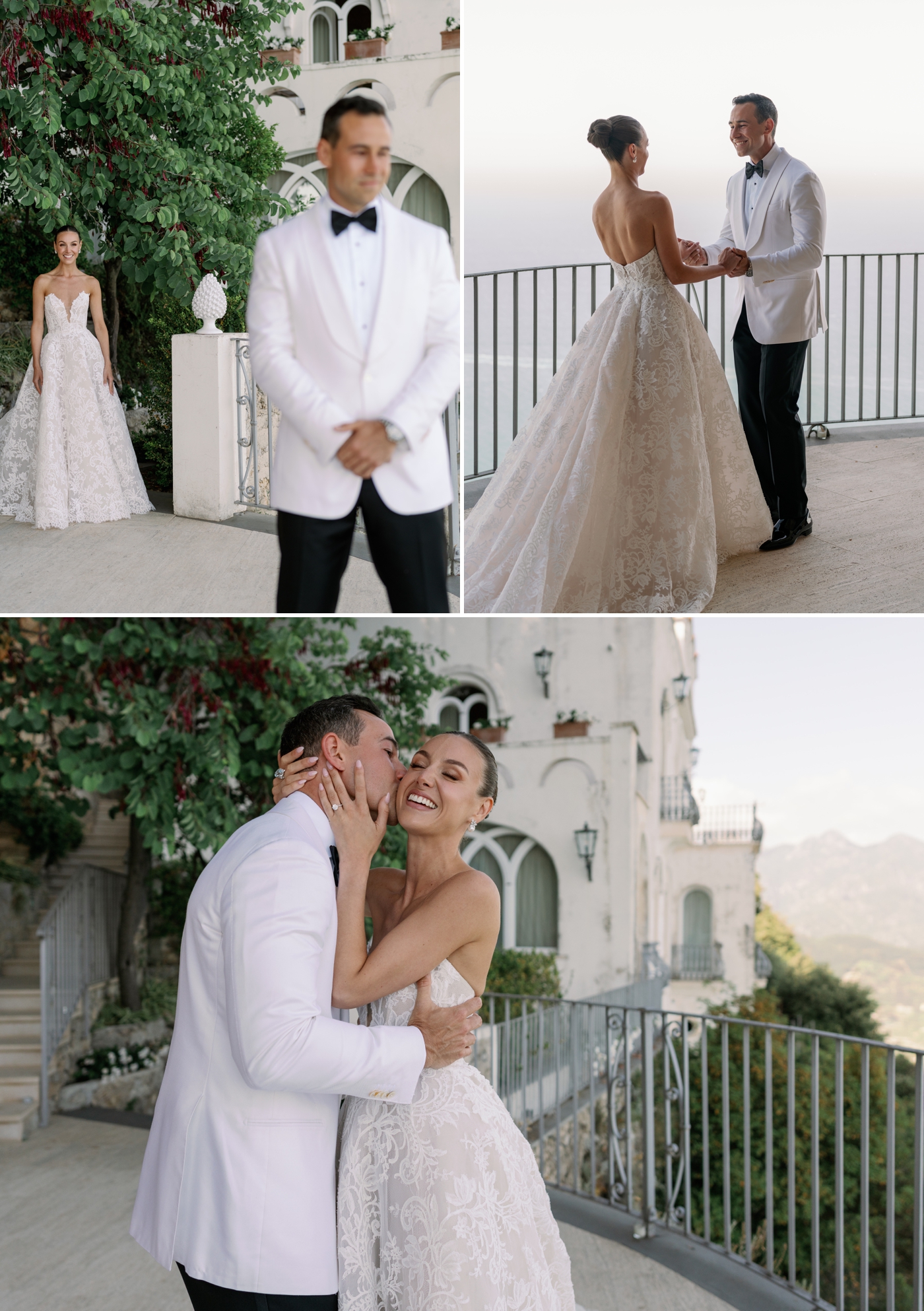 Bride and groom first look at Villa La Rondinaia