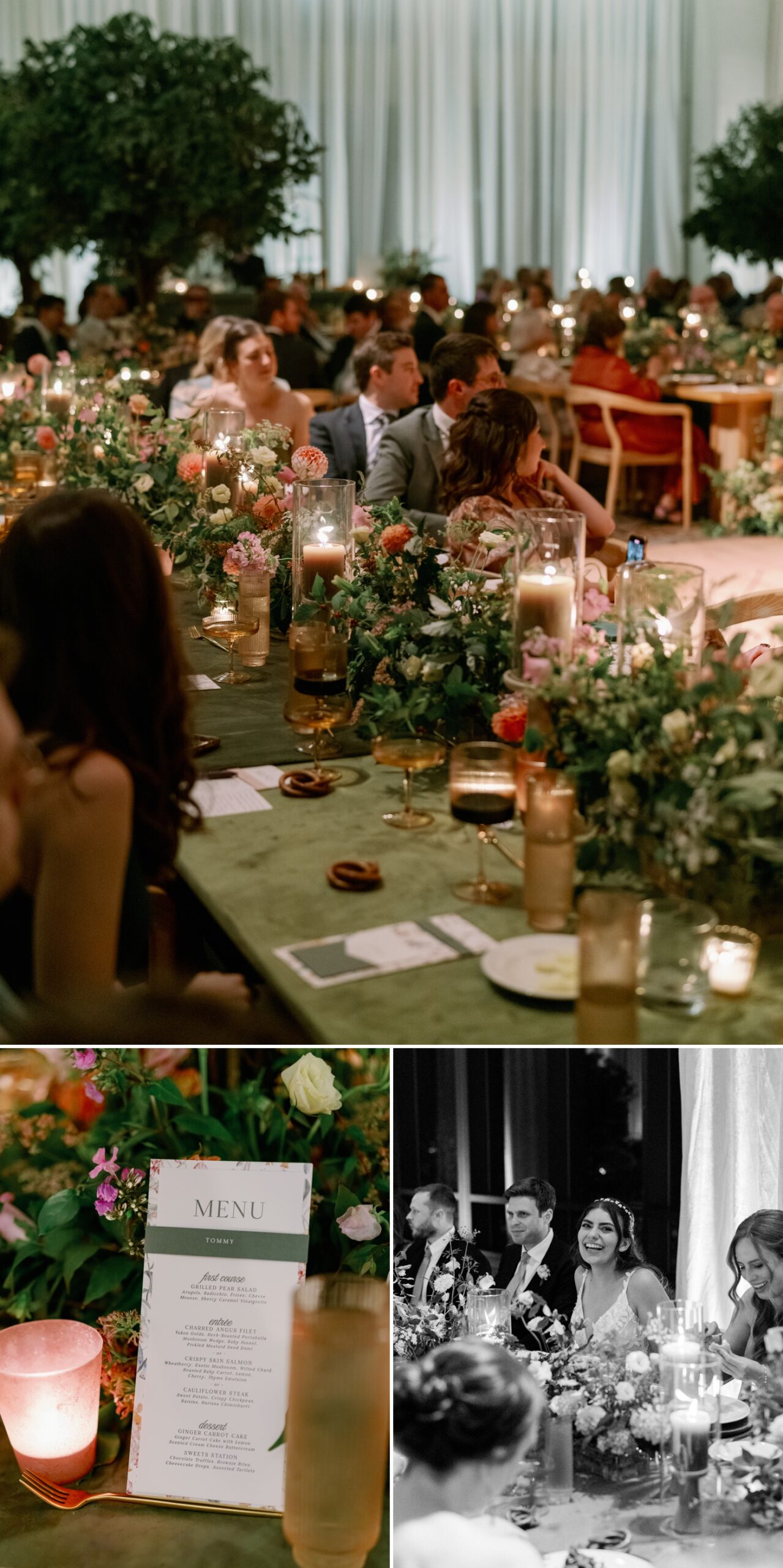 guests at enchanted forest themed wedding watching speeches