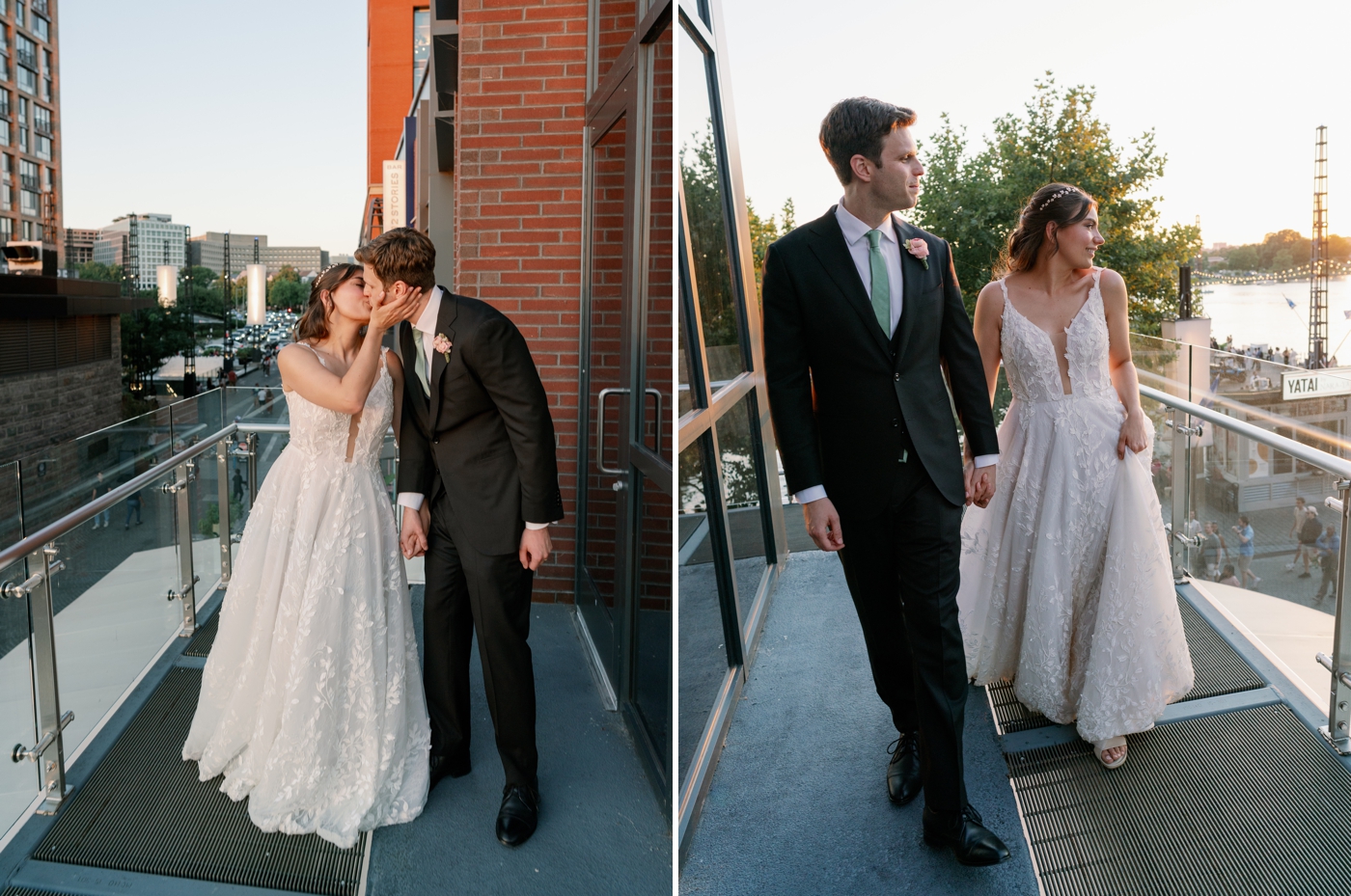 bride and groom sunset photos on a balcony at intercontinental dc 