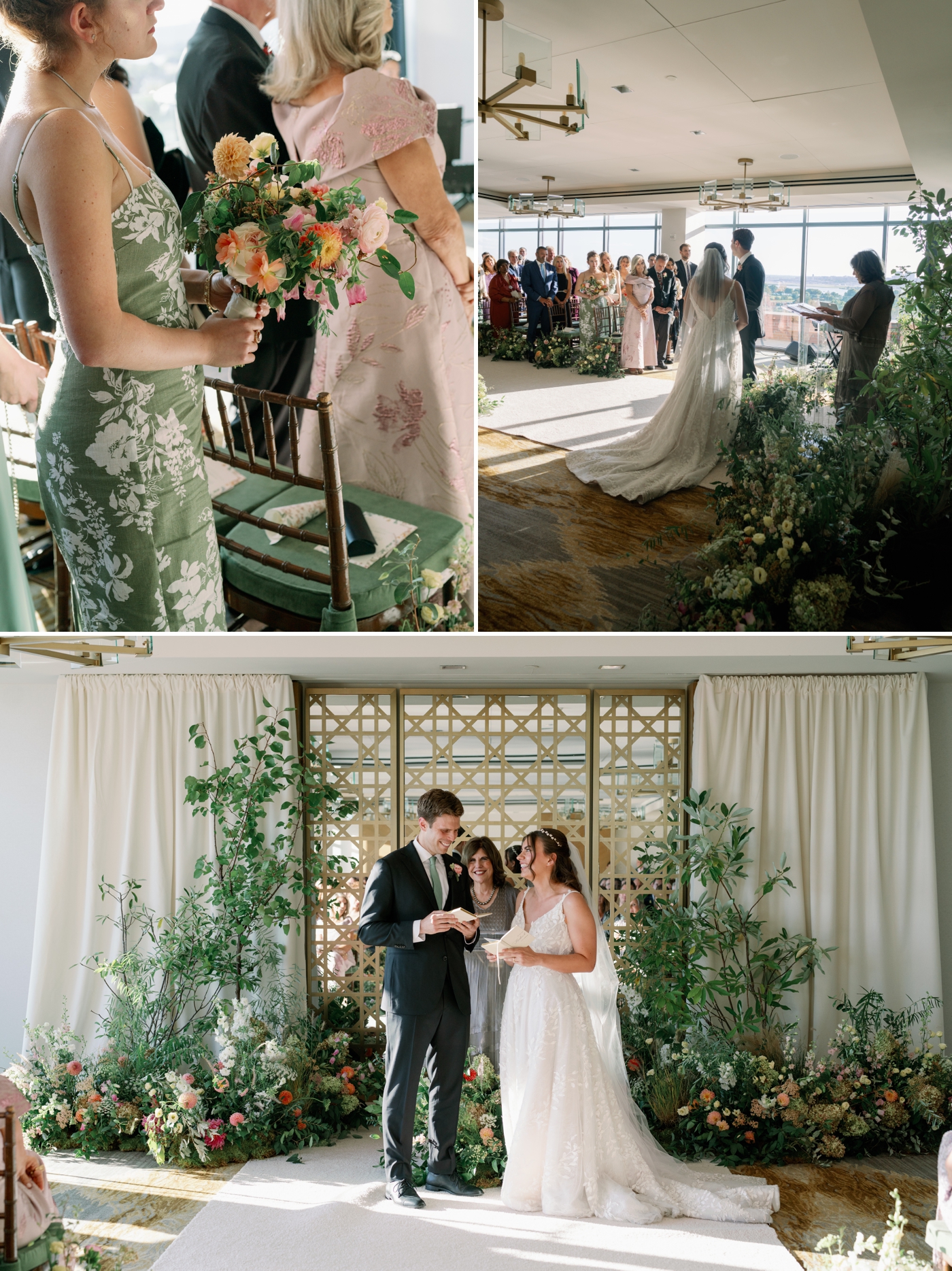 Bride and groom during wedding ceremony holding vow books and reading their vows together 